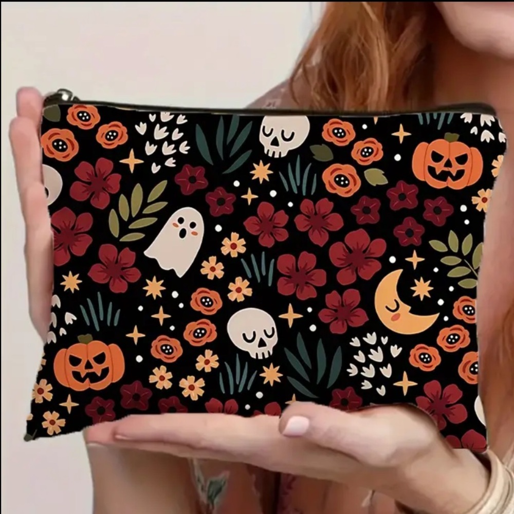 Halloween Themed Makeup and Travel Zipper Pouch or Cosmetic Pouch